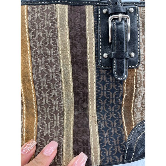 Fossil Womens Satchel Handbag Black Brown Signature Logo Detachable Strap Zip S - Picture 9 of 9